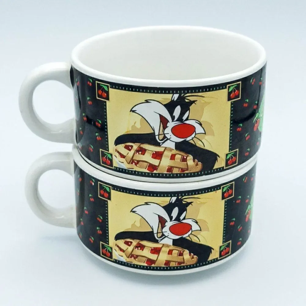 Looney Tunes Vintage 1998 Warner Bros Soup Mug Cup Set of 2 - Picture 3 of 8